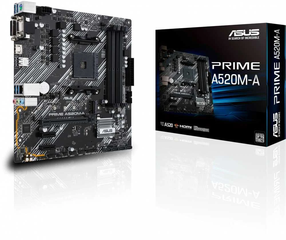 Pagrindinė plokštė ASUS PRIME A520M-A II/CSM AM4 A520/HDMI-DVI-VGA/M.2/ATX
