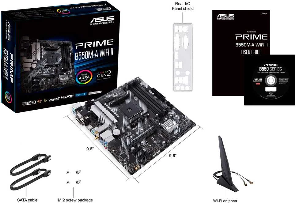 Pagrindinė plokštė Asus | PRIME B550M-A WIFI II | Procesorių šeima AMD | Procesoriaus lizdas AM4 | DDR4 DIMM | Atminties lizdai 4 | Palaikomos standžiojo disko sąsajos SATA, M.2 | SATA jungčių skaičius 4 | Lustų rinkinys AMD B550 | microATX