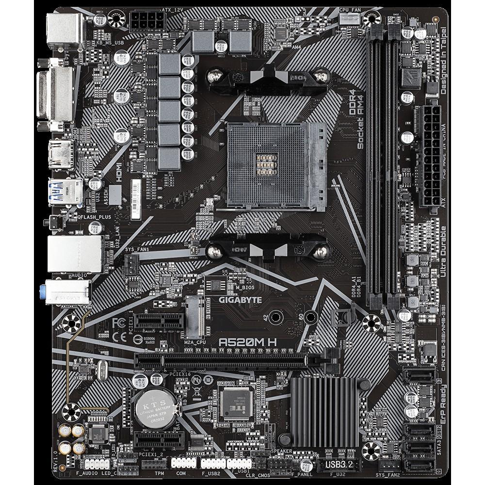 Pagrindinė plokštė Gigabyte | A520M H 1.0 | Processor family AMD | Processor socket AM4 | DDR4 DIMM | Atminties lizdai 2 | Chipset AMD A | Micro ATX