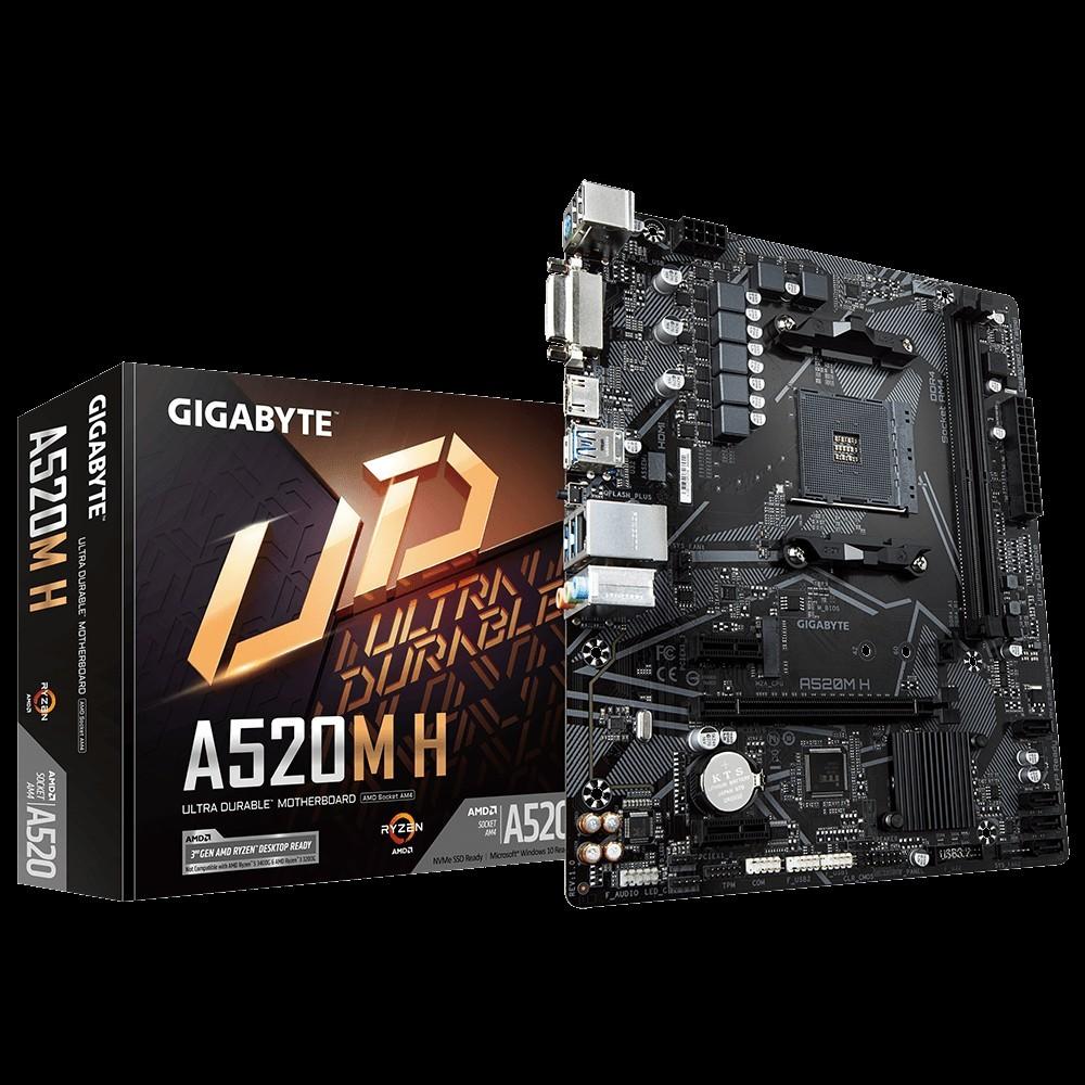 Pagrindinė plokštė Gigabyte | A520M H 1.0 | Processor family AMD | Processor socket AM4 | DDR4 DIMM | Atminties lizdai 2 | Chipset AMD A | Micro ATX