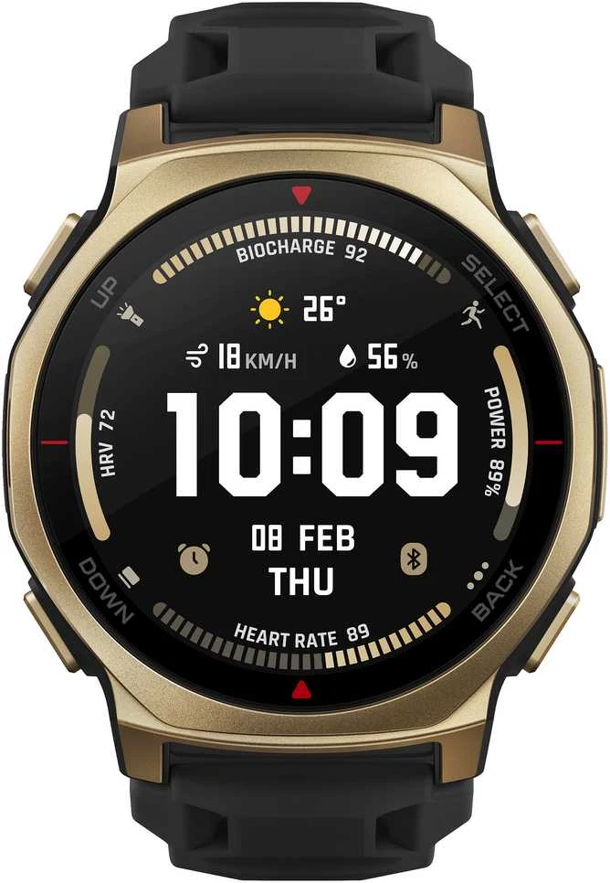 Išmanusis laikrodis „Amazfit T-Rex 3 Pro NFC“, 44 mm su silikoniniu dirželiu, aukso/juodo spalvos