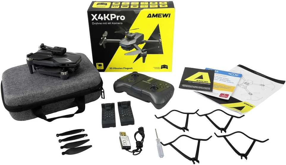 Carruzzo Amewi X4KPro 4 rotoriai Keturių menčių sraigtasparnis 3840 x 2160 pikseliai 1500 mAh Pilka