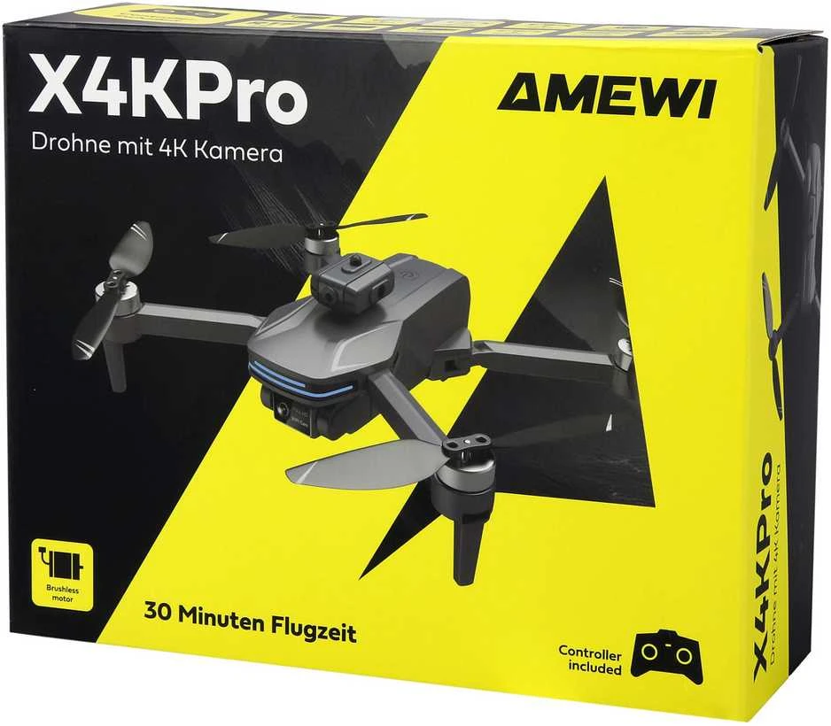 Carruzzo Amewi X4KPro 4 rotoriai Keturių menčių sraigtasparnis 3840 x 2160 pikseliai 1500 mAh Pilka
