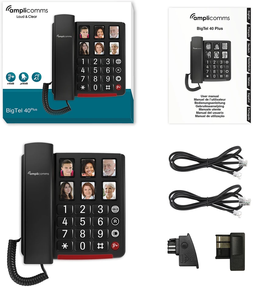 amplicomms BIGTel 40 plus, didelio mygtuko telefonas tamsiai pilkas
