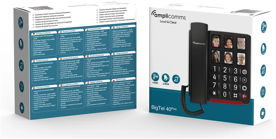 amplicomms BIGTel 40 plus, didelio mygtuko telefonas tamsiai pilkas