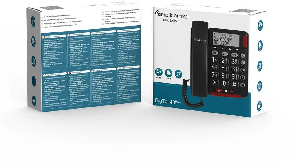 amplicomms BIGTel 48 Plus, didelis mygtukas telefono tamsiai pilkas