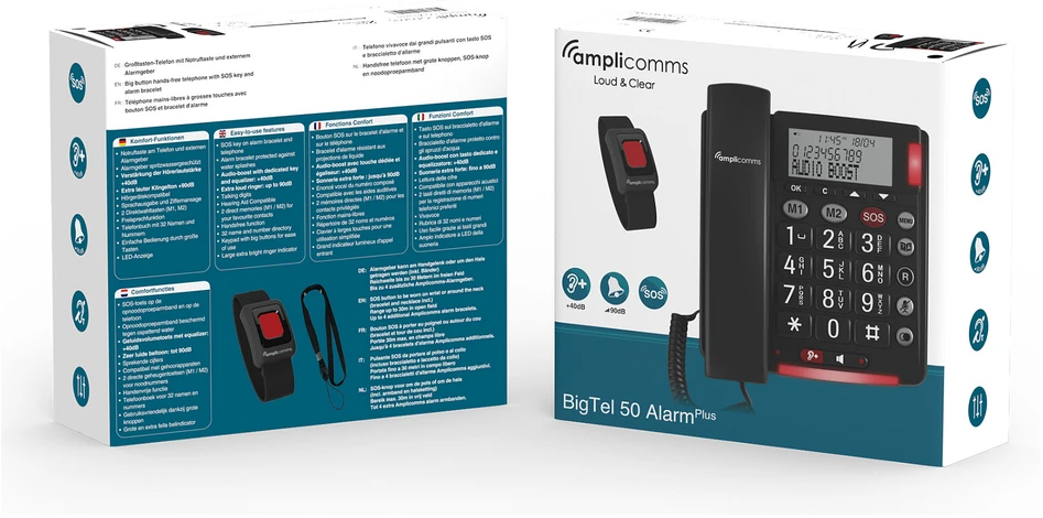Carruzzo amplicomms BigTel 50 Alarm Plus Analoginis telefonas Skambintojo ID Tamsiai Pilka