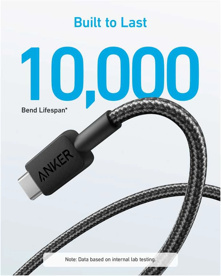 Anker 322 Braided Nylon Cable, Juodas | A81H5G11 | USB-A to USB-C