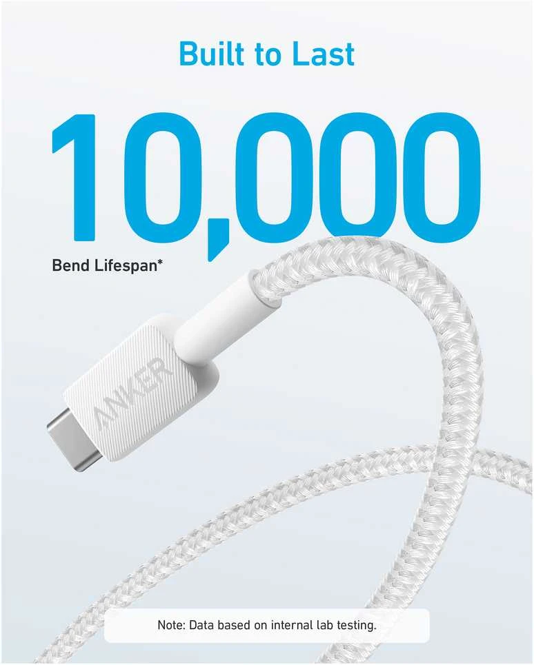 „Anker 322“ nailono kabelis, „Baltas“ | A81H6G21 | USB-A–USB-C