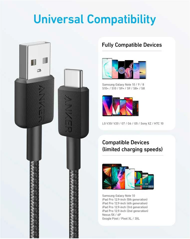 Anker 322 Braided Nylon Cable, Juodas | A81H5G11 | USB-A to USB-C