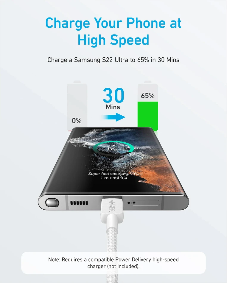 Kabelis USB Anker Lightning - USB-C 1.8 m Baltas (A81B6G21)