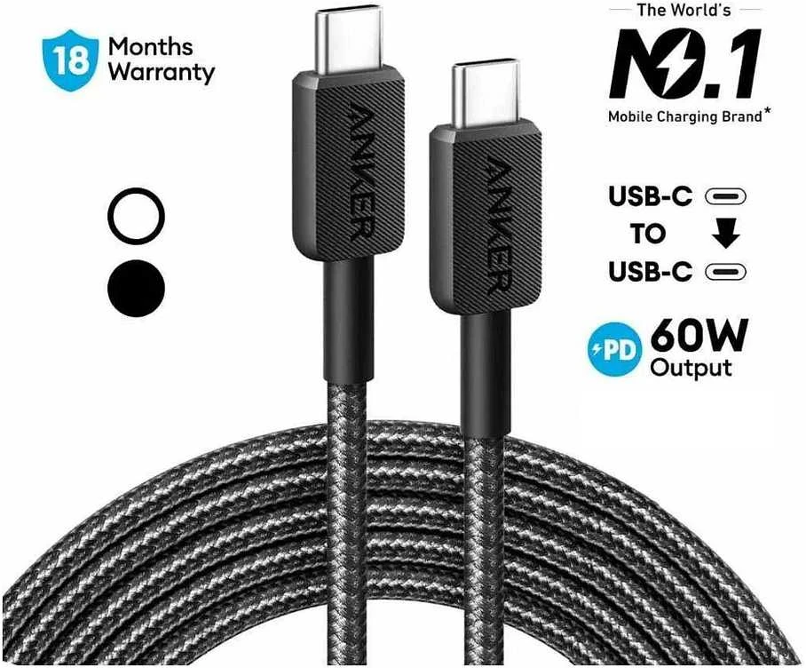 USB Laidas - Anker 322 USB C 0,9 m 60 W Juodas