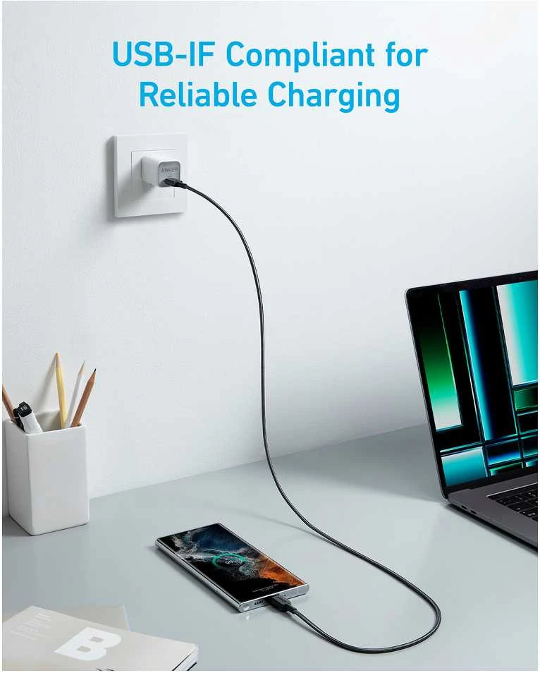 USB Laidas - Anker 322 USB C 0,9 m 60 W Juodas