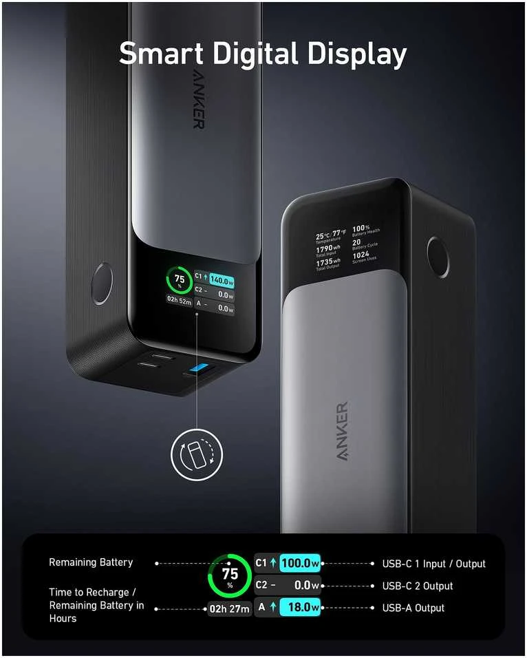 Anker 737 24000 mAh nešiojama baterija (PowerCore 24k) 140 W