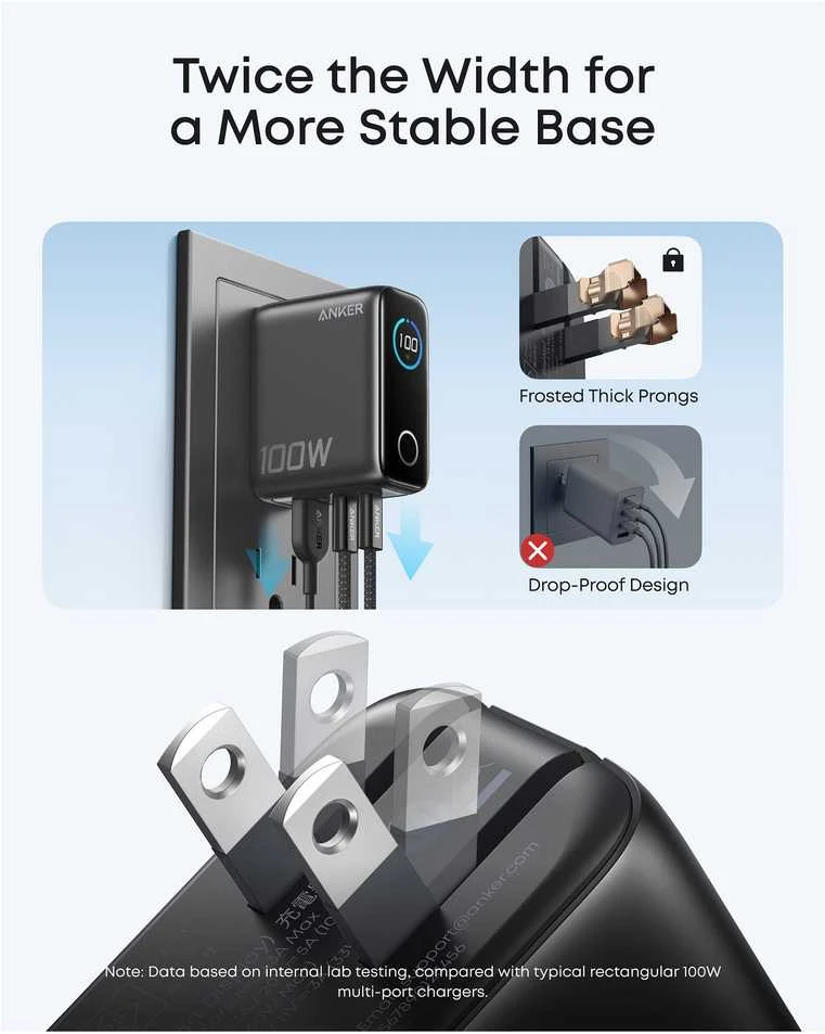 „Anker“ įkroviklis (100 W, 3 prievadai, išmanusis ekranas) su USB-C laidu