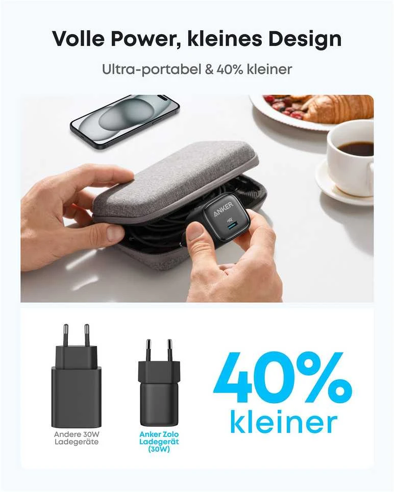 Įkroviklis Anker ANKER Charger 30W kompaktes GaN Schnellladeger�t 1x USB-C juodas