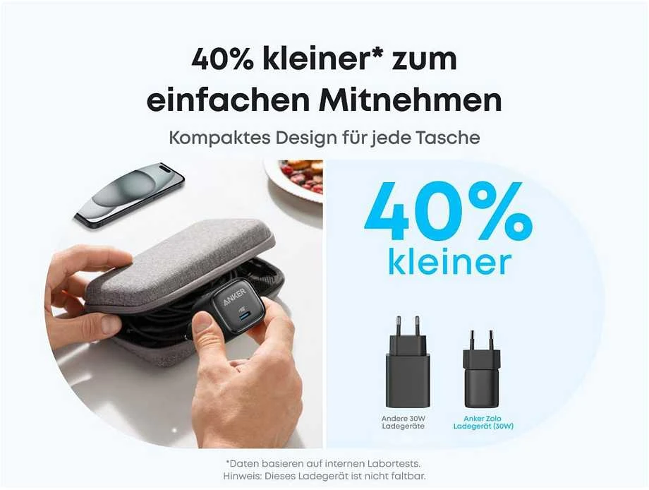 Įkroviklis Anker ANKER Charger 30W kompaktes GaN Schnellladeger�t 1x USB-C juodas
