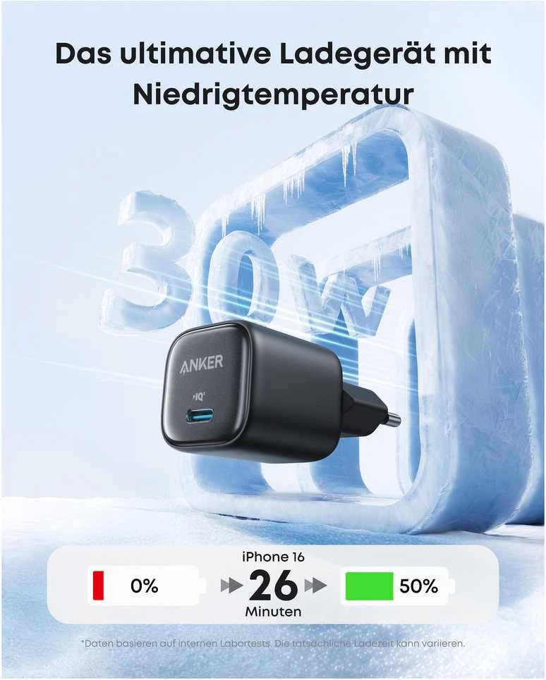 Įkroviklis Anker ANKER Charger 30W kompaktes GaN Schnellladeger�t 1x USB-C juodas