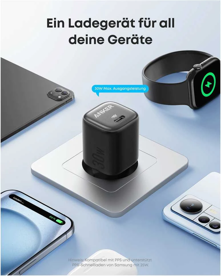 Įkroviklis Anker ANKER Charger 30W kompaktes GaN Schnellladeger�t 1x USB-C juodas