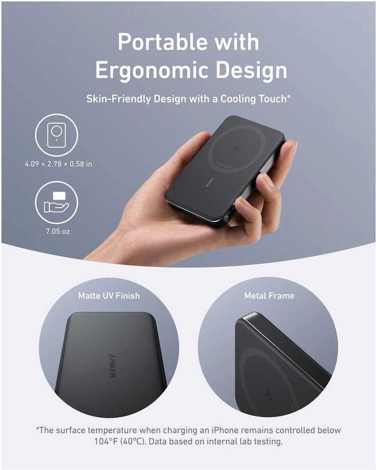 Anker MagGo Wireless Powerbank (su 30 W C prievadu, itin plonas) | A1664H11 | 10000 mAh | Juodas