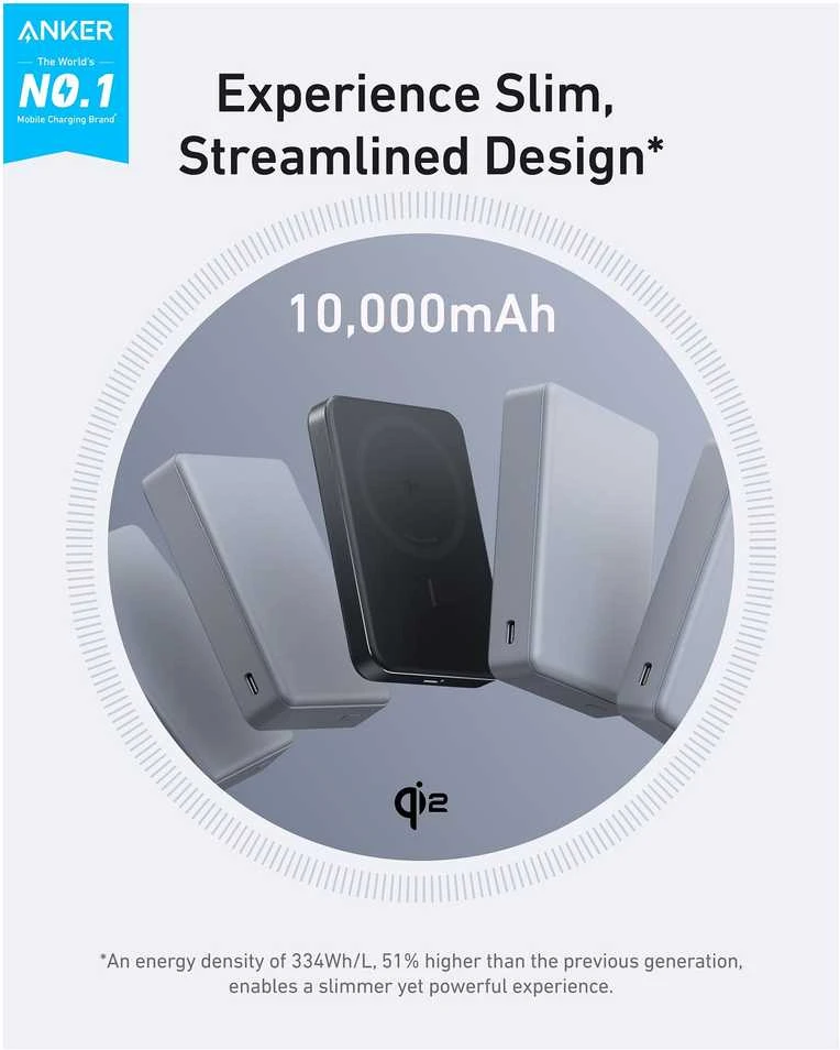 Anker MagGo Wireless Powerbank (su 30 W C prievadu, itin plonas) | A1664H11 | 10000 mAh | Juodas
