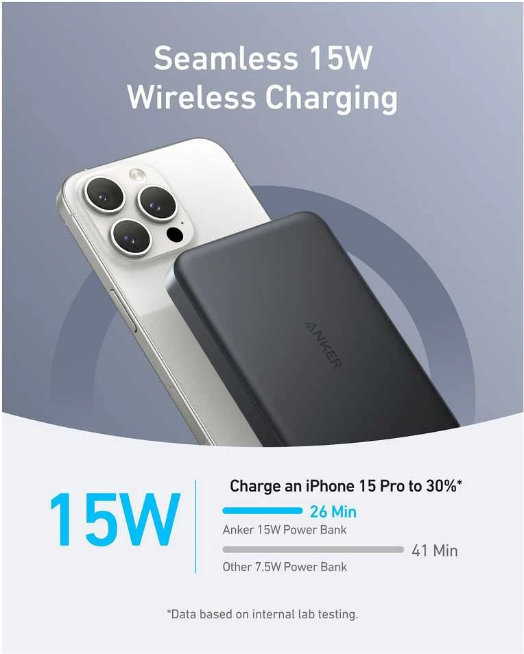 Anker MagGo Wireless Powerbank (su 30 W C prievadu, itin plonas) | A1664H11 | 10000 mAh | Juodas