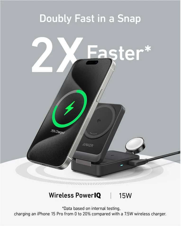„Anker B2557311“ | Magnetinis belaidis įkroviklis „MagGo“ (Qi 2.0, 15 W)