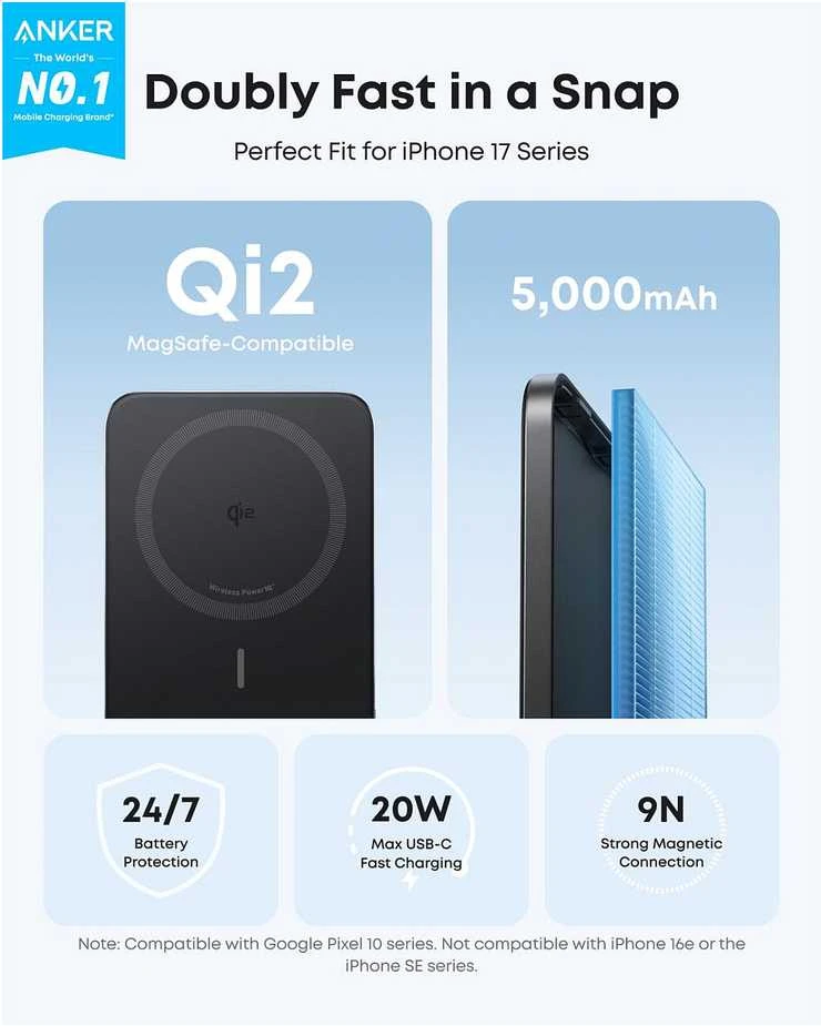 Anker Nano Power Bank (5K, Slim) | 5000 mAh | 24 pin USB-C | Juodas