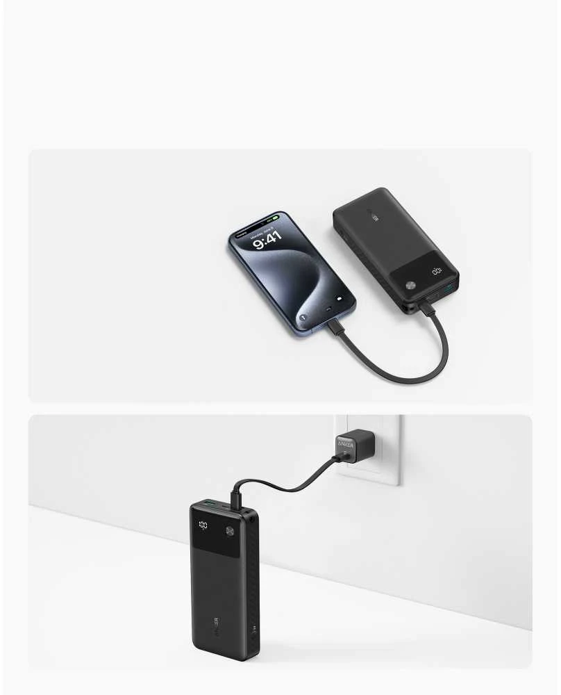 Išorinė baterija - Anker A1384 20000 mAh 30W PD USB-A USB-C Juoda
