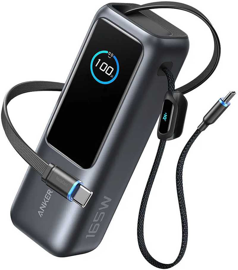 „Anker Zolo“ nešiojama įkroviklis | A1695H11 | 25000 mAh | Integruotas USB-C ir ištraukiamas laidas | Pilkas