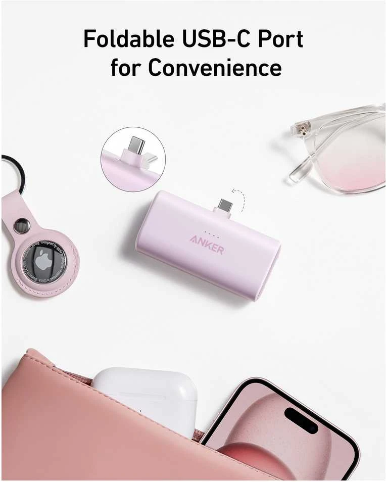 Anker Nano Power Bank Integruotas su USB-C jungtimi | A1653H11 | 5000 mAh | Juodas