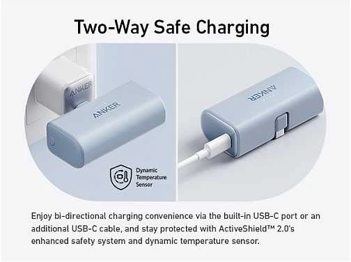 Anker Nano Power Bank Integruotas su USB-C jungtimi | A1653H11 | 5000 mAh | Juodas