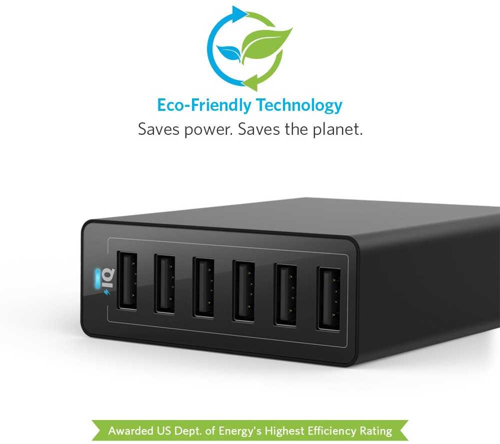 Telefono įkroviklis Anker PowerPort 6 USB Charger 60W 6 Port Black A2123