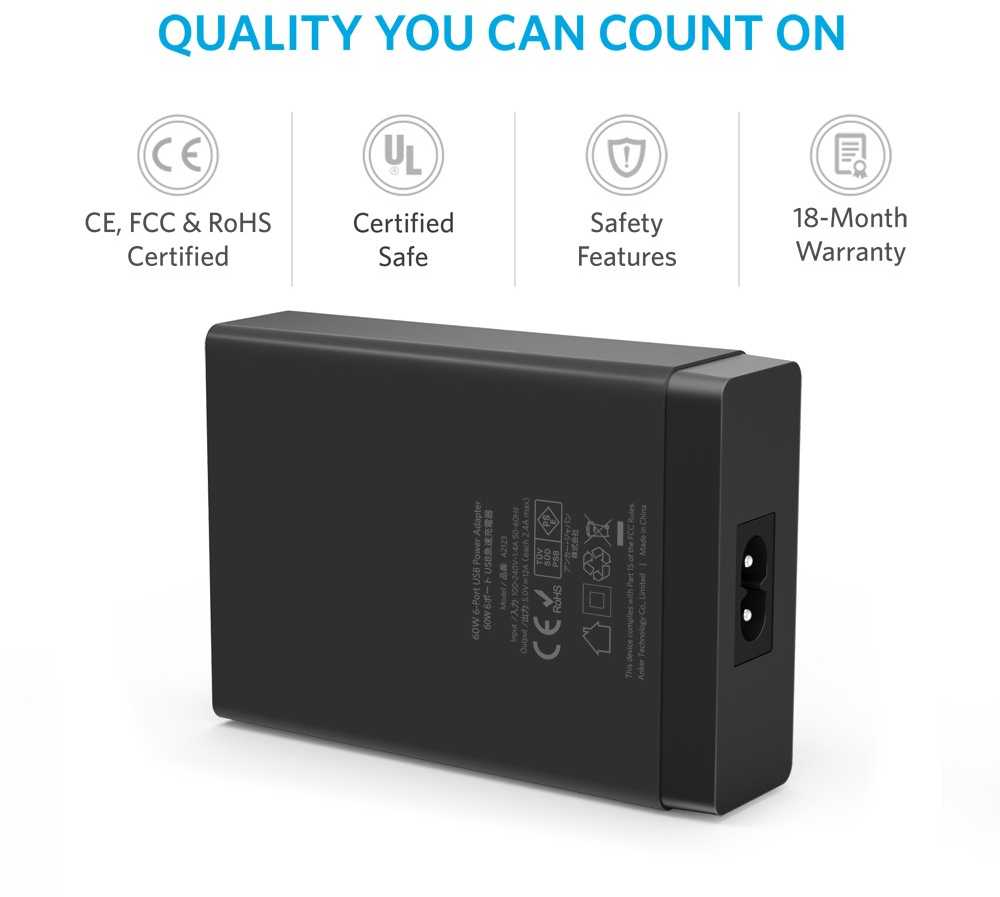 Telefono įkroviklis Anker PowerPort 6 USB Charger 60W 6 Port Black A2123