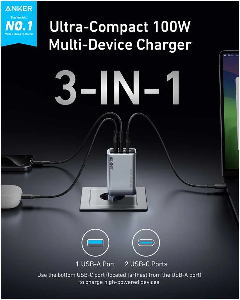 Anker Prime Charger 100W 2C1A GaNPrime | A2688341