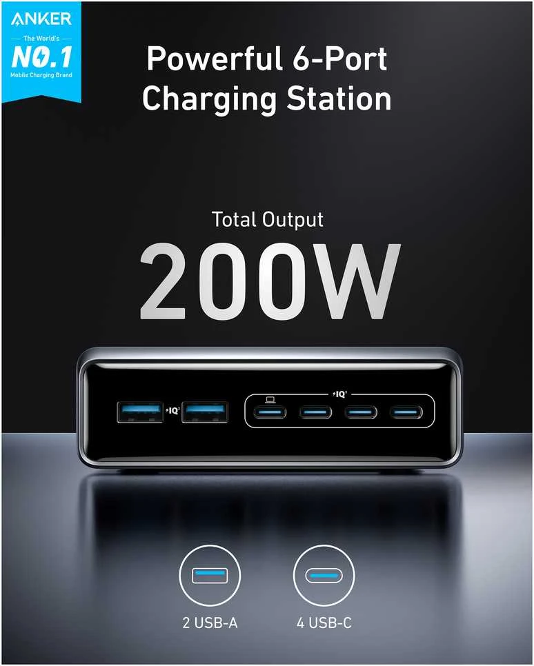 Anker Prime Charger (200W, 6 Ports, GaN) | A2683341