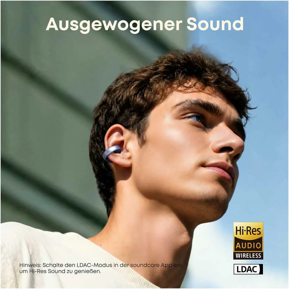 Mėlynos ANKER Soundcore AeroClip mėlynos atviros ausinės su užsegimu, didelės raiškos garsas, LDAC NC, IP55, KI apsauga telefonui