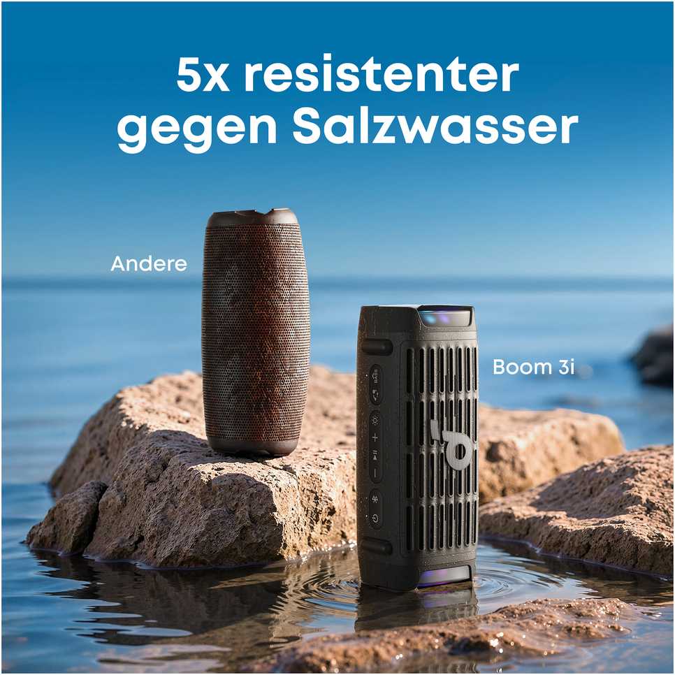 Garsiakalbis Anker Soundcore Boom 3i juodas patvarus lauko „Bluetooth“ garsiakalbis IP68 50W BassUp 16 val. grojimo laikas šviesų šou TWS-Stereo
