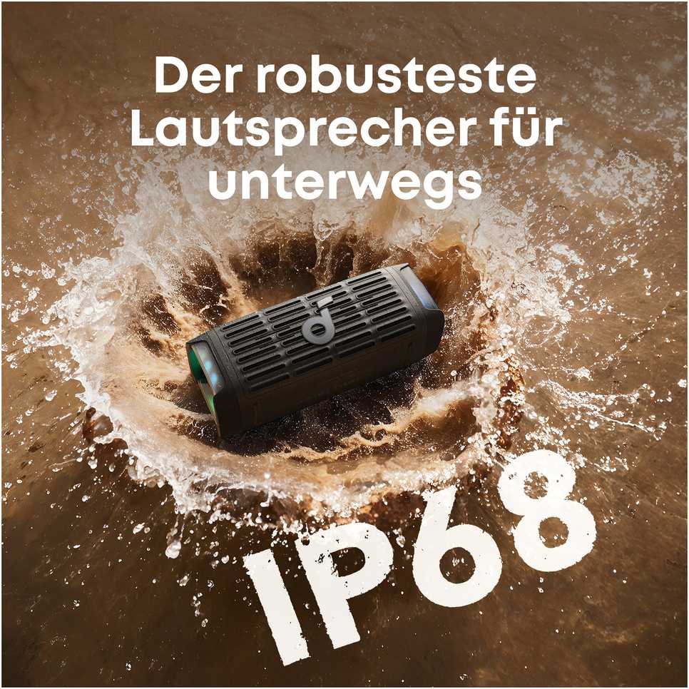 Garsiakalbis Anker Soundcore Boom 3i juodas patvarus lauko „Bluetooth“ garsiakalbis IP68 50W BassUp 16 val. grojimo laikas šviesų šou TWS-Stereo
