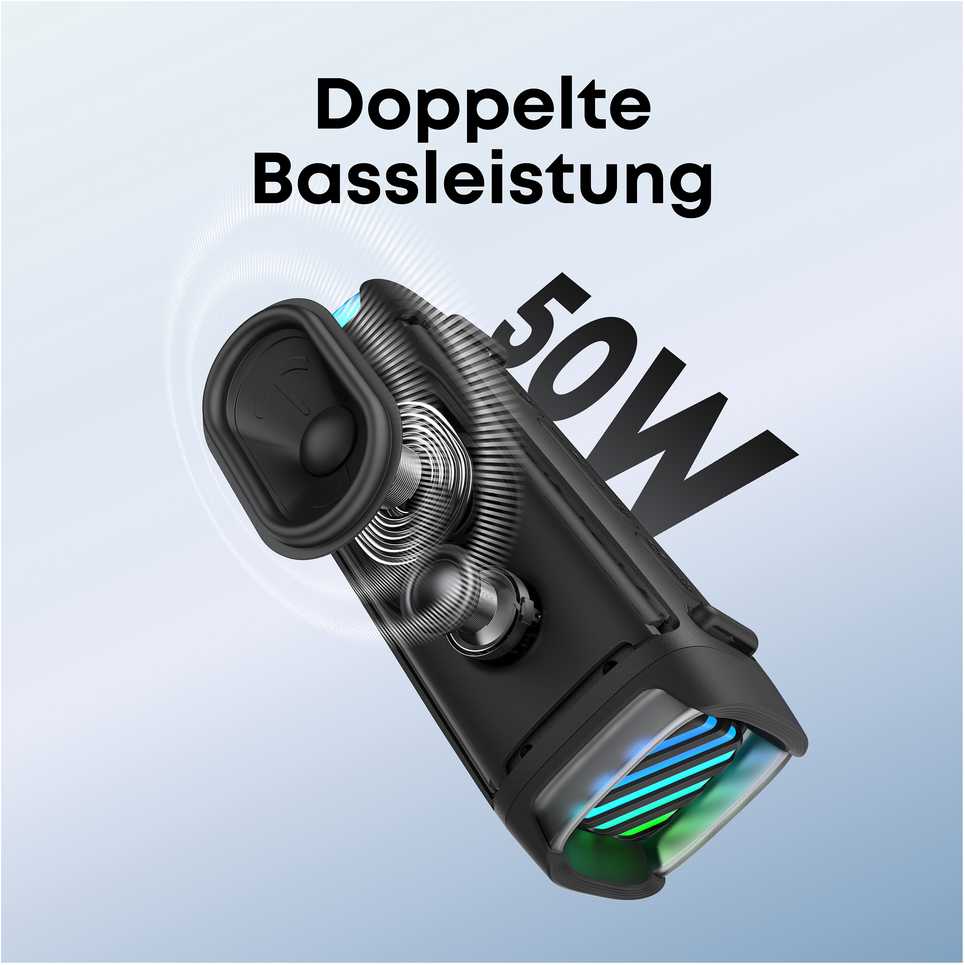 Garsiakalbis Anker Soundcore Boom 3i juodas patvarus lauko „Bluetooth“ garsiakalbis IP68 50W BassUp 16 val. grojimo laikas šviesų šou TWS-Stereo