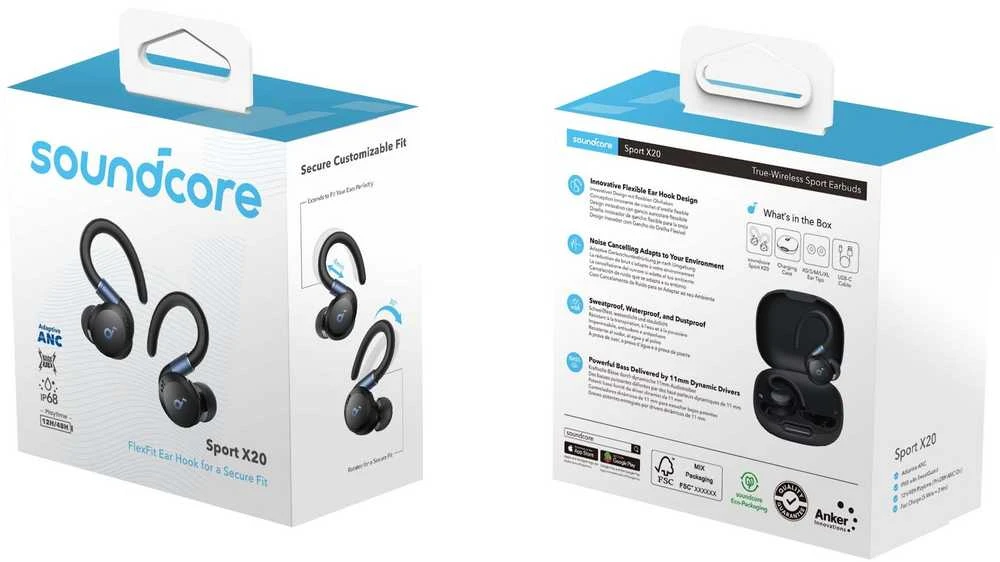 Ausinės Anker Soundcore Sport X20, Juodos spalvos