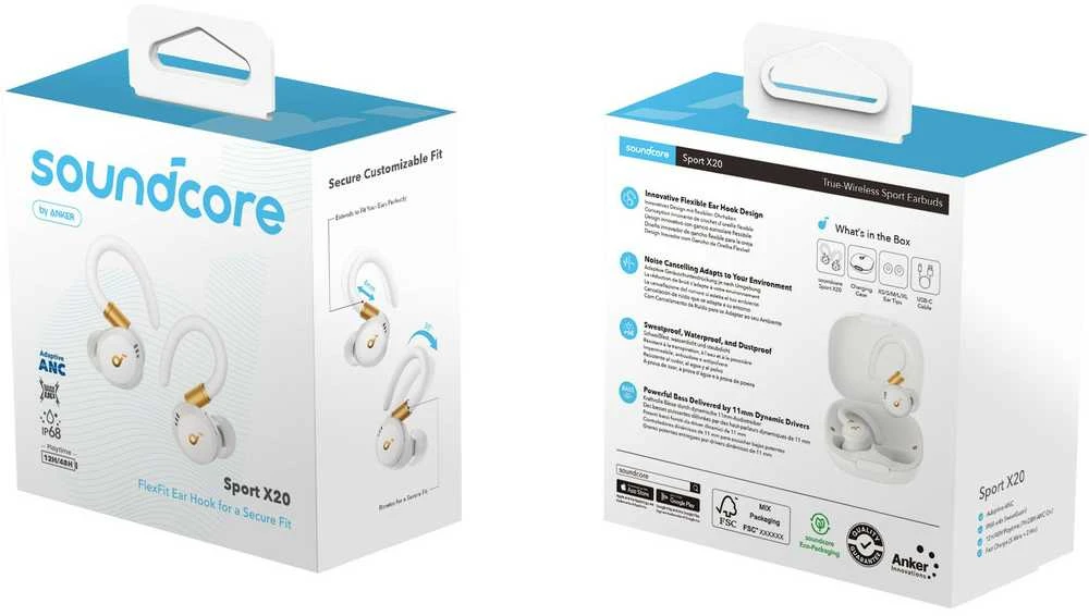 Ausinės Anker Soundcore Sport X20, Baltos spalvos