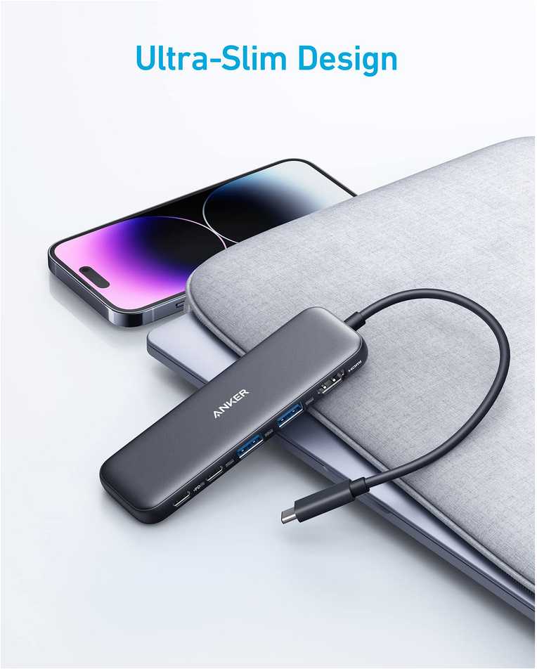 Anker USB-C šakotuvas (5 viename) 1 x 4K HDMI 2 x USB-A 1 x USB-C 1 x USB-C PD 100 W