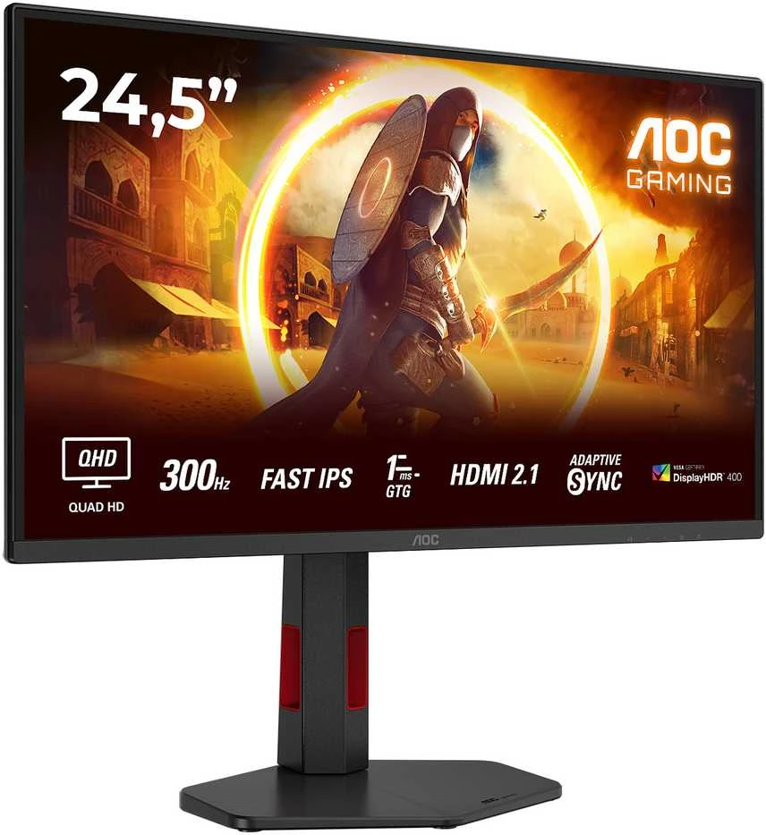 Monitorius AOC | Q25G4SR | 24.5 " | Fast IPS | QHD | 16:9 | 300 Hz | 1 ms | 2560 x 1440 pikselių | 400 cd/m² | HDMI jungtys quantity 2 | Juodas