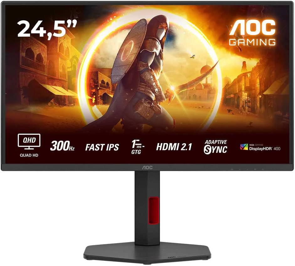 Monitorius AOC | Q25G4SR | 24.5 " | Fast IPS | QHD | 16:9 | 300 Hz | 1 ms | 2560 x 1440 pikselių | 400 cd/m² | HDMI jungtys quantity 2 | Juodas