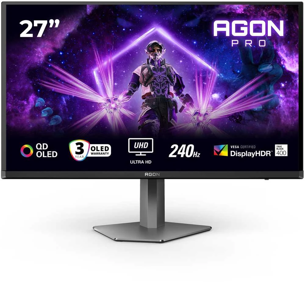 Monitorius AOC AG276UZD 27 colių QD - OLED UHD 240Hz 0.03ms HDMI2.1x2 DP2.1 USB3.2x2 Garsiakalbiai Pivot