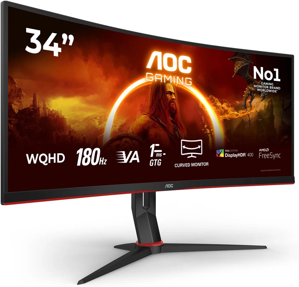 Žaidimų monitorius AOC CU34G2XP/BK, 34", WQHD Curved /3440 x 1440, VA, 180 Hz, 1 ms/ FreeSync Prem/HDR400