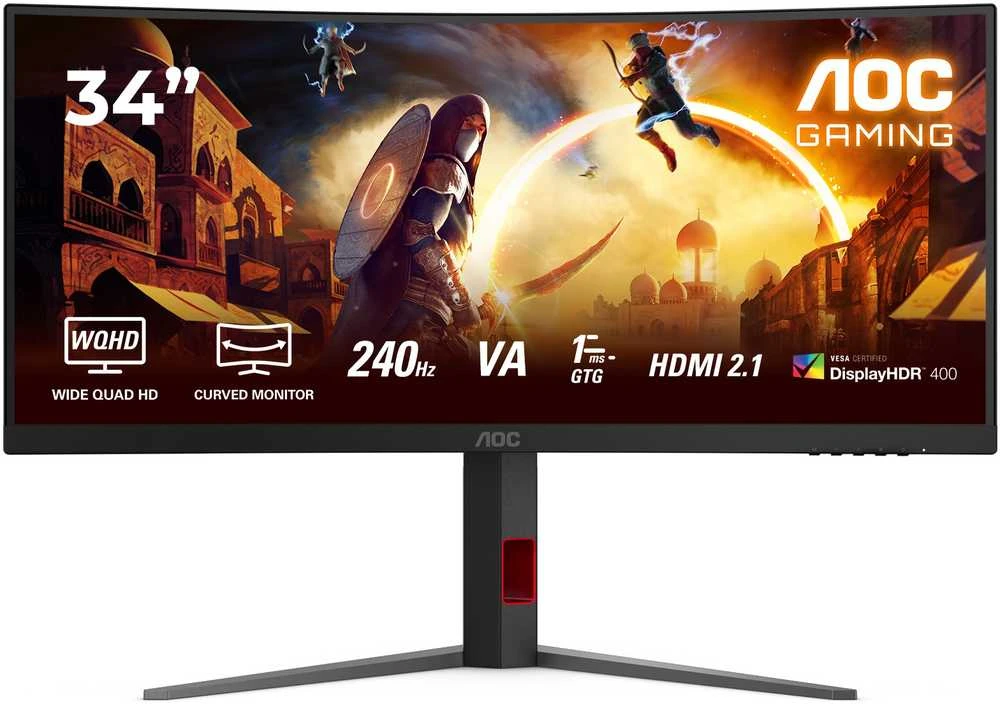 Žaidimų monitorius AOC CU34G4Z, 34" UWQHD (3440x1440) lenktas VA, 21:9, 180Hz, 1ms, FreeSync Premium, HDR