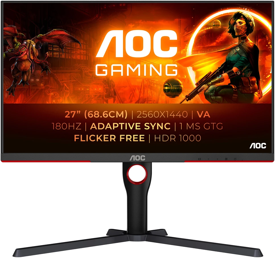Žaidimų monitorius AOC Q27G3XMN /BK/27 "/VA /2560 x 1440 pikselių/ 16:9/ 1 ms /700 cd/m² /Juodas/ 180 Hz