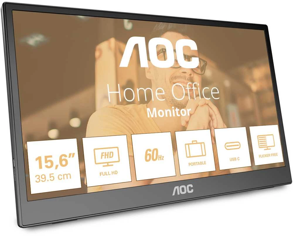 AOC 16T3EA 15.6" IPS 1920x1080 Monitorius 4ms 16.9 USB Juodas/Pilkas